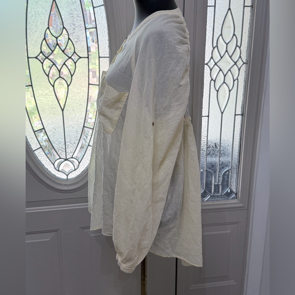 Free People Yellow and White Gingham Button Front Lace Back Small Blouse - Picture 6 of 10